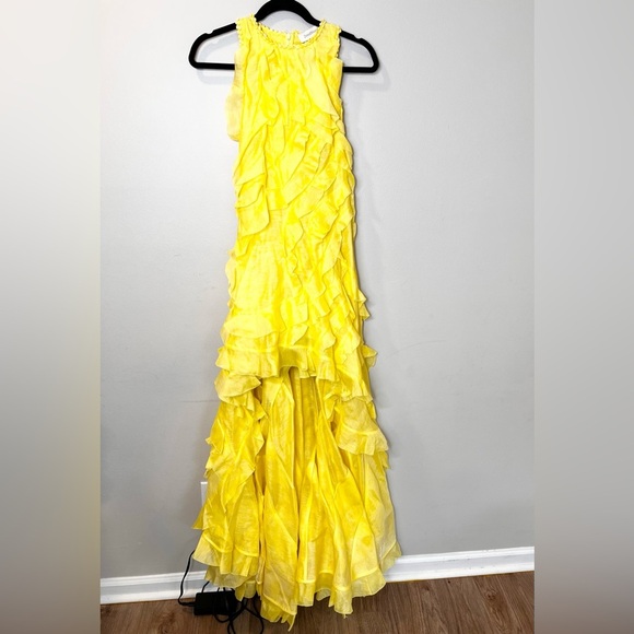 NWT Zimmermann Wonderland Silk Maxi Ruffles Dress Lemon Yellow Size 2/ Medium - Picture 6 of 14